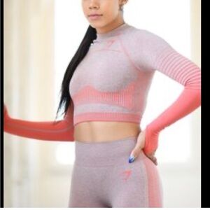 Gymshark Gray and Coral Long Sleeve Crop Top